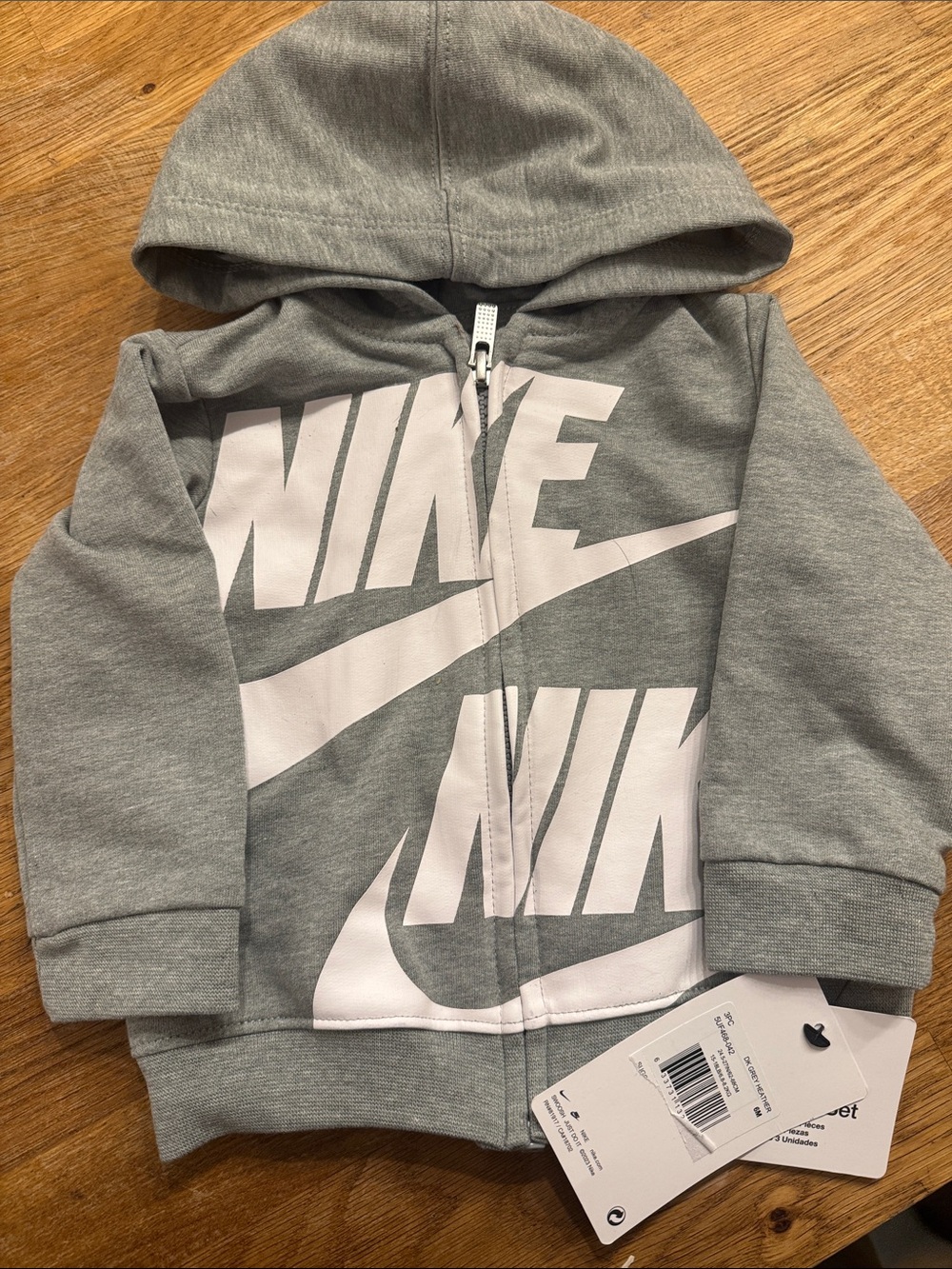 Nike Kids Gray Zip Hoodie with White Logo